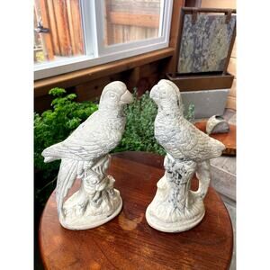 Vintage Cast Marble Parrot Figurines Pair Hollywood Regency Birds